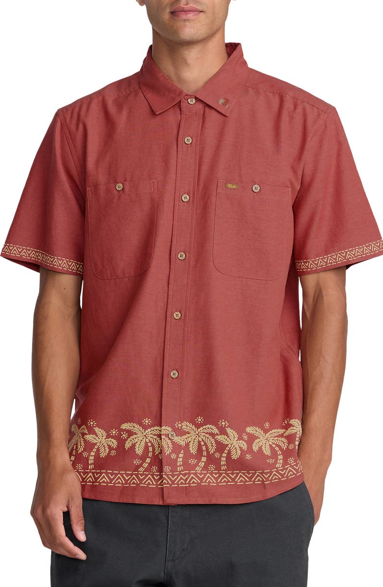 RVCA Talum Short Sleeve Button-Up Shirt, Main, color, Dusty Red