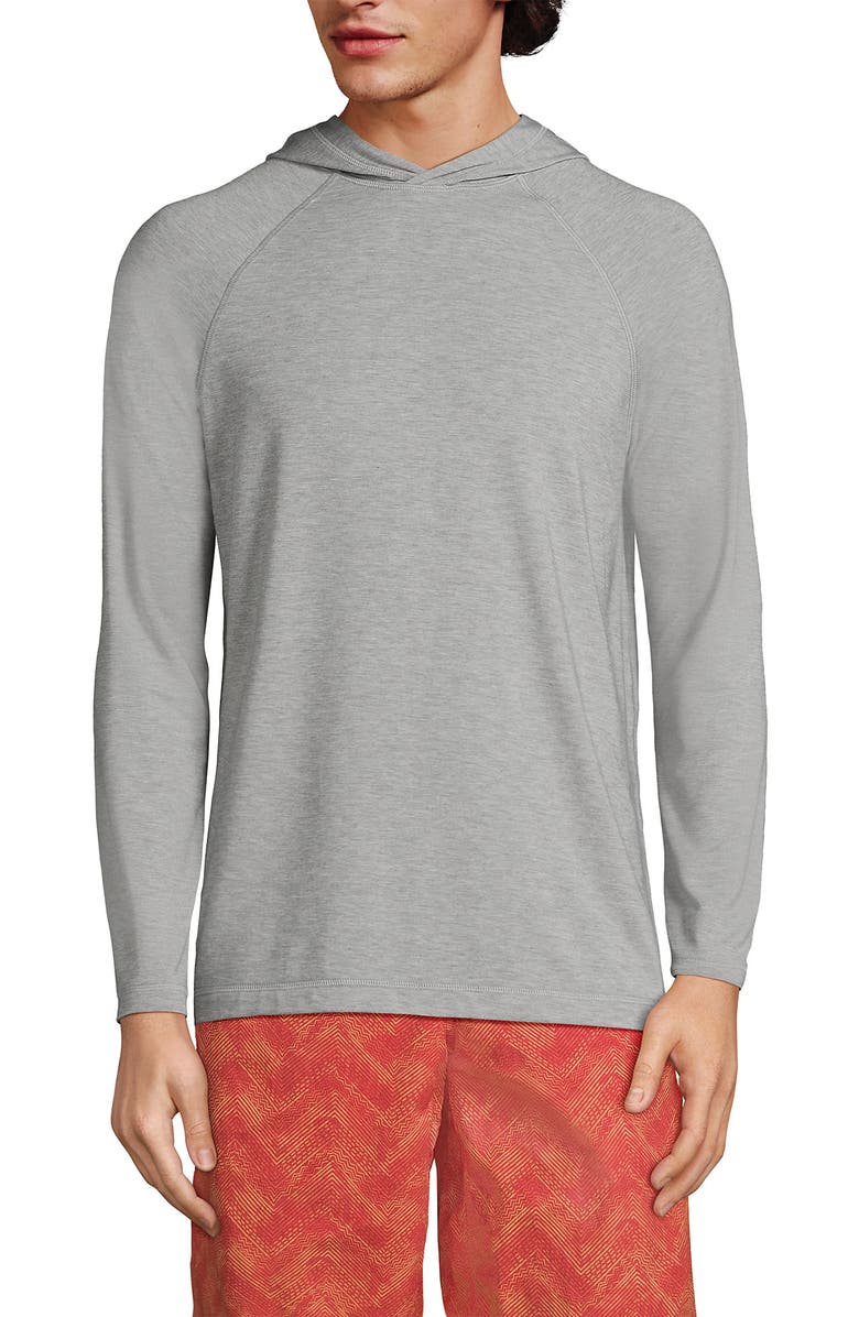 Lands' End Cooling Long Sleeve UPF 50 Hooded Swim Tee Rash Guard, Main, color, Gray Heather