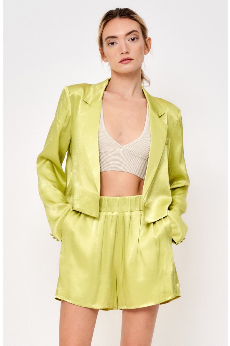 Astella Satin Cropped Blazer, Alternate, color, LIME GREEN