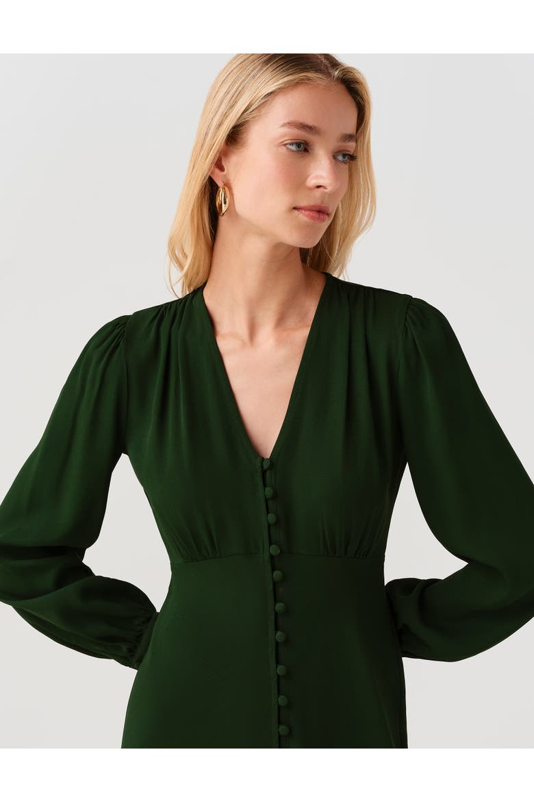 Francesca Crepe Button Down Midi Dress, Alternate, color, Forest Green