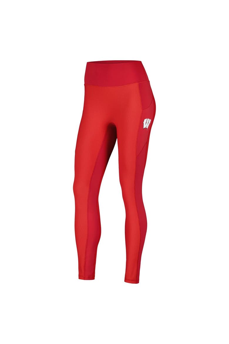 Women's  Red Wisconsin Badgers 7/8 Mixed Media Pocket iLeggings, Alternate, color, Red