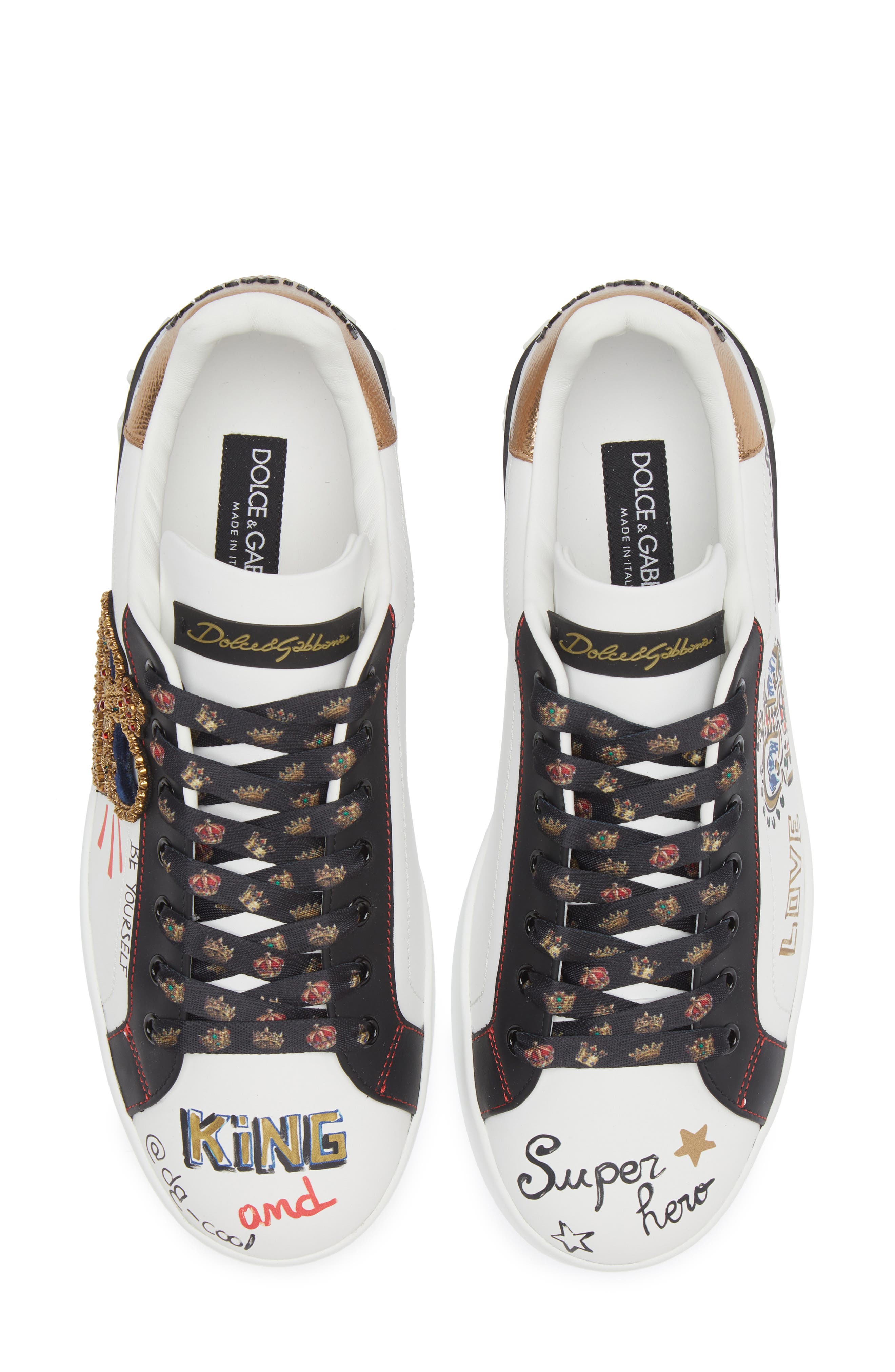 Dolce&Gabbana Portofino Graffiti Embellished Sneaker, Alternate, color, White