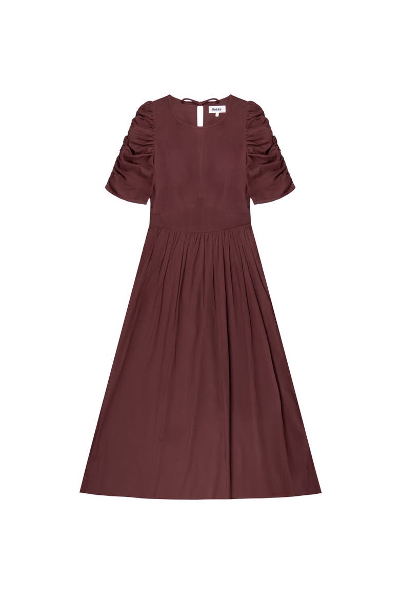 Cotton Puff Sleeve Midi Dress, Alternate, color, Chocolate