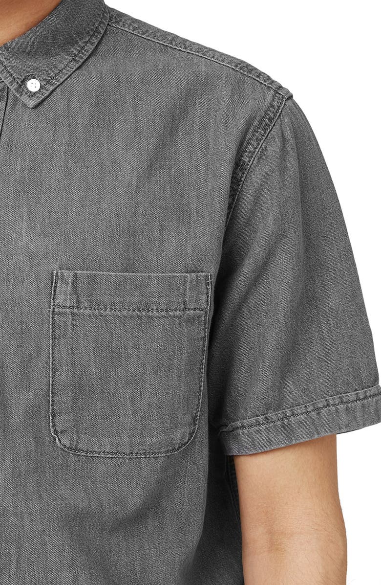 Topman Short Sleeve Denim Woven Shirt, Alternate, color,