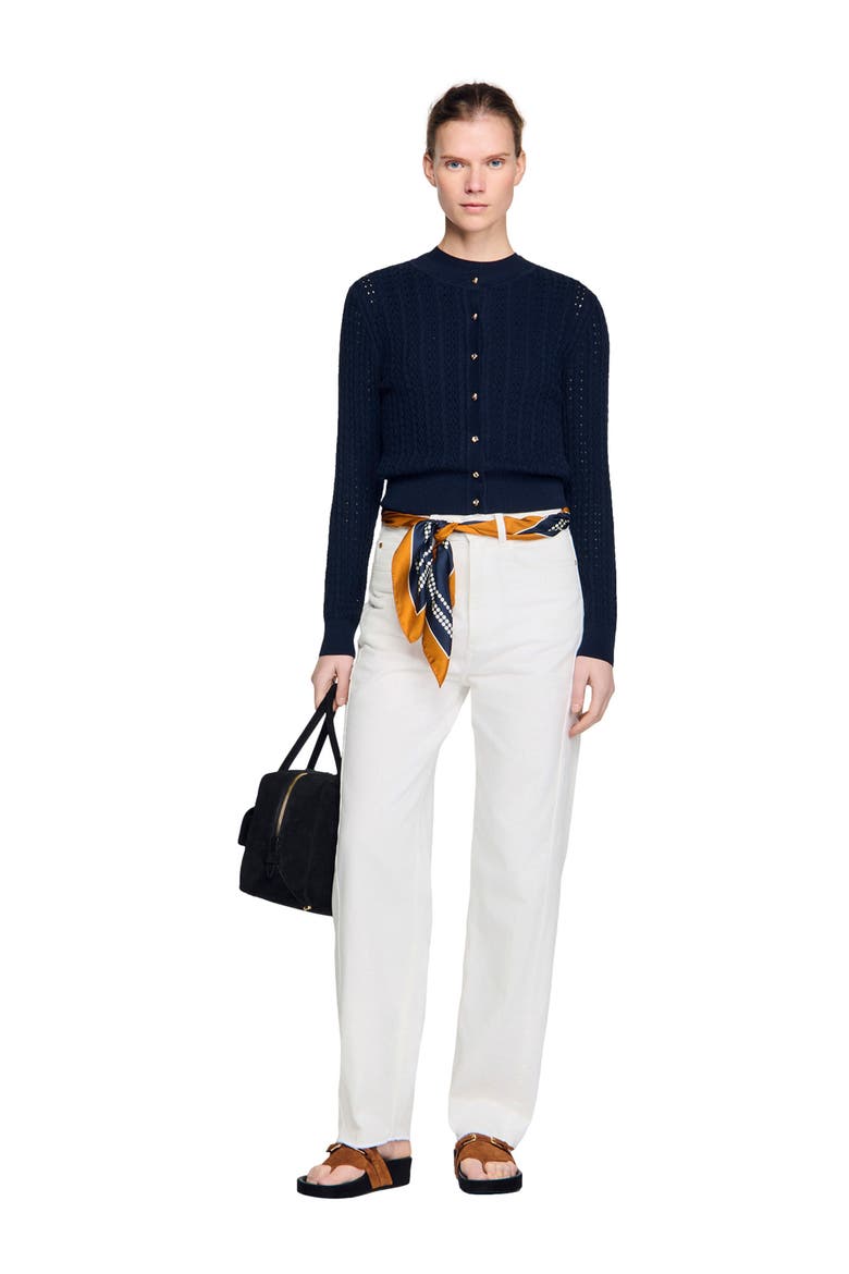 Cropped textured knit cardigan, Alternate, color, Navy blue