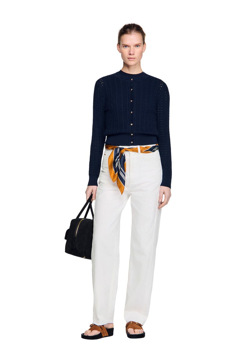 SANDRO Cropped textured knit cardigan, Alternate, color, Navy Blue