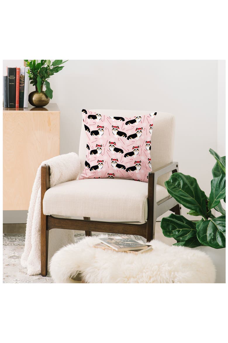 Petfriendly Tricolored Welsh Corgi Throw Pillow, Alternate, color, PINK