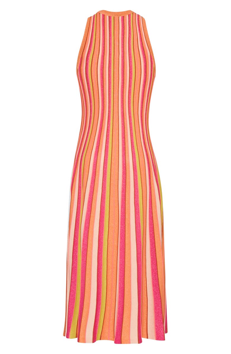 Milly Metallic Stripe Midi Sweater Dress, Alternate, color, Coral Multi
