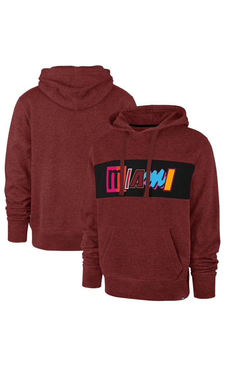 Men's '47 Red Miami Heat 2021/22 City Edition Wordmark Chest Pass Pullover Hoodie, Main, color, Red