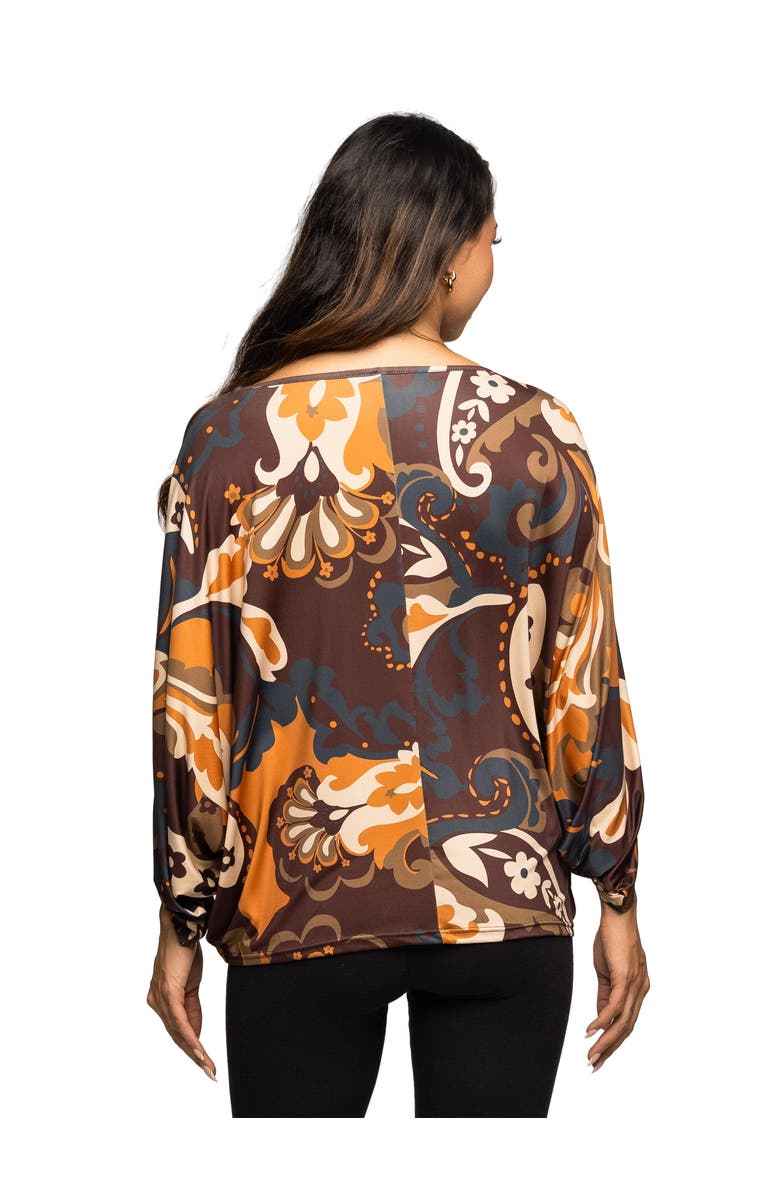 24seven Comfort Apparel Maternity Essential Paisley Print Dolman Sleeve Top, Alternate, color, Brown Multi