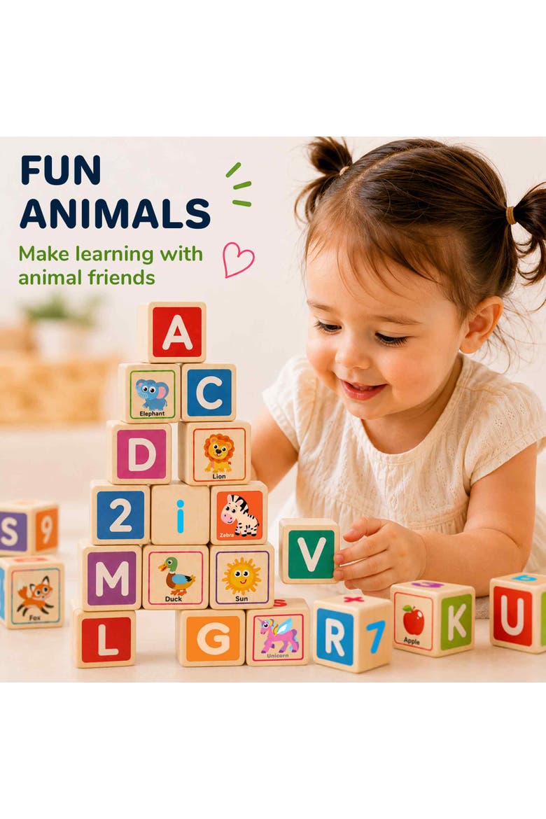 Wooden Alphabet Blocks & Puzzle Board Set, Alternate, color, Cartoonish