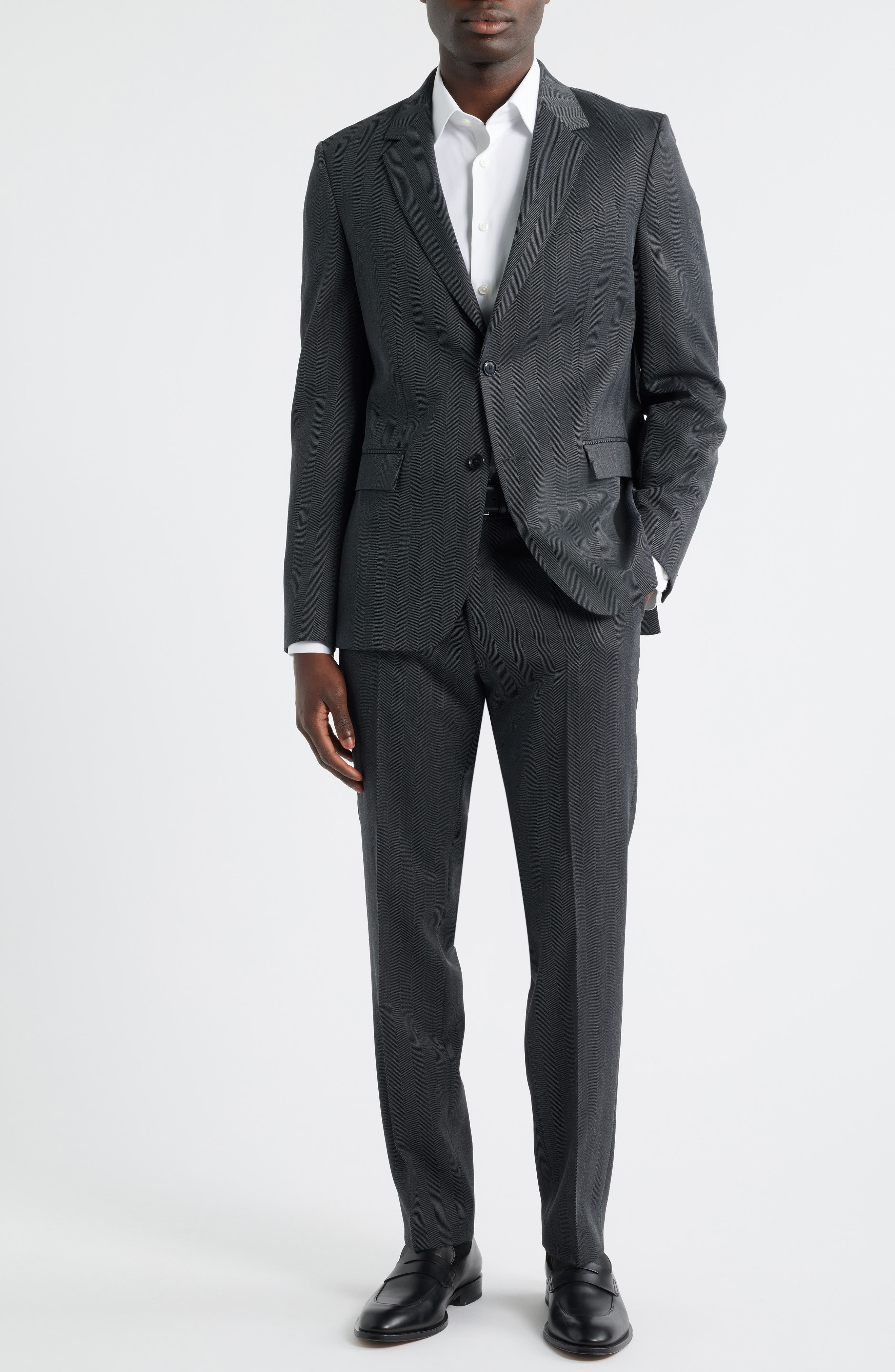 Houston Slim Fit Charcoal Grey Wool Blend Herringbone Suit