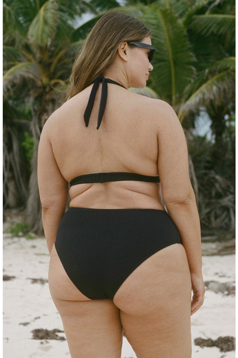 Rib High Waist Bikini Bottoms, Alternate, color, BLACK