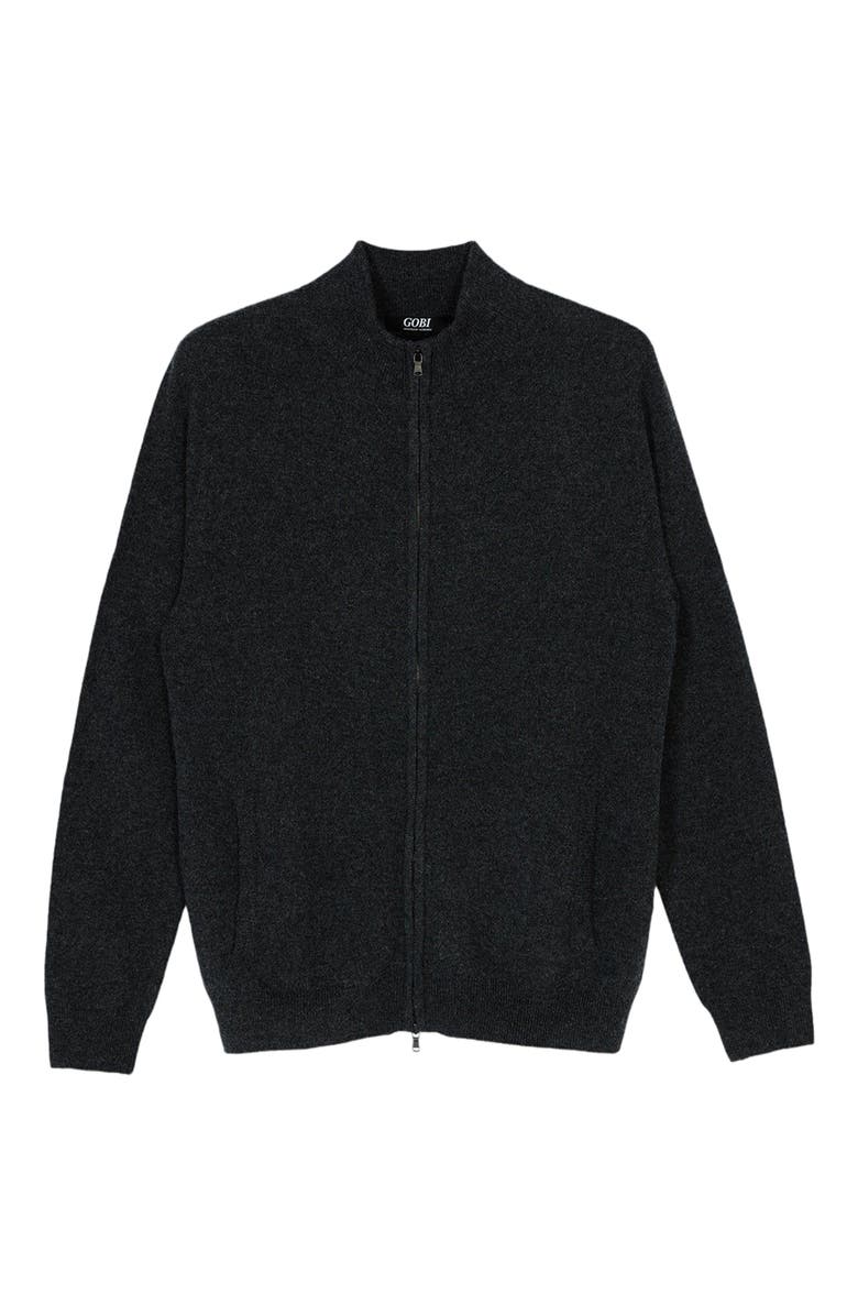 GOBI Mongolian Cashmere Essential Cashmere Full-Zip Cardigan, Main, color, Charcoal