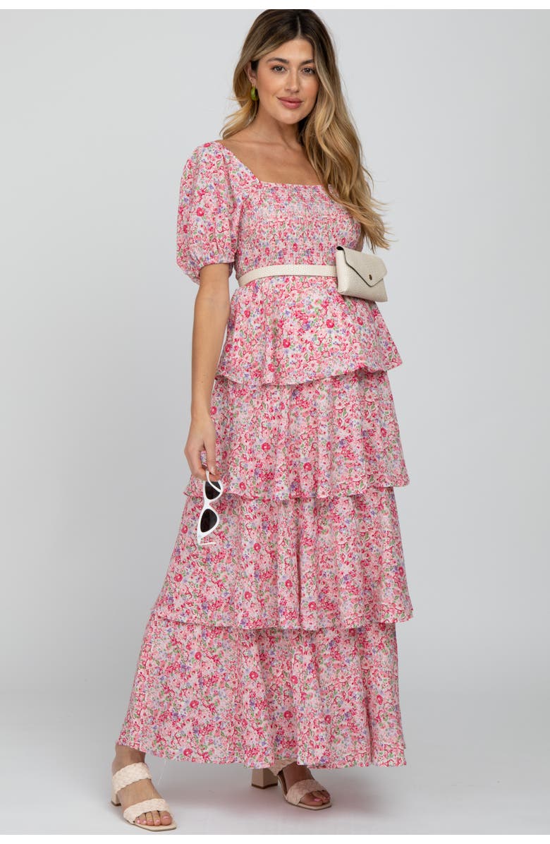 PinkBlush Floral Square Neck Ruffle Layered Maxi Dress, Alternate, color, Pink