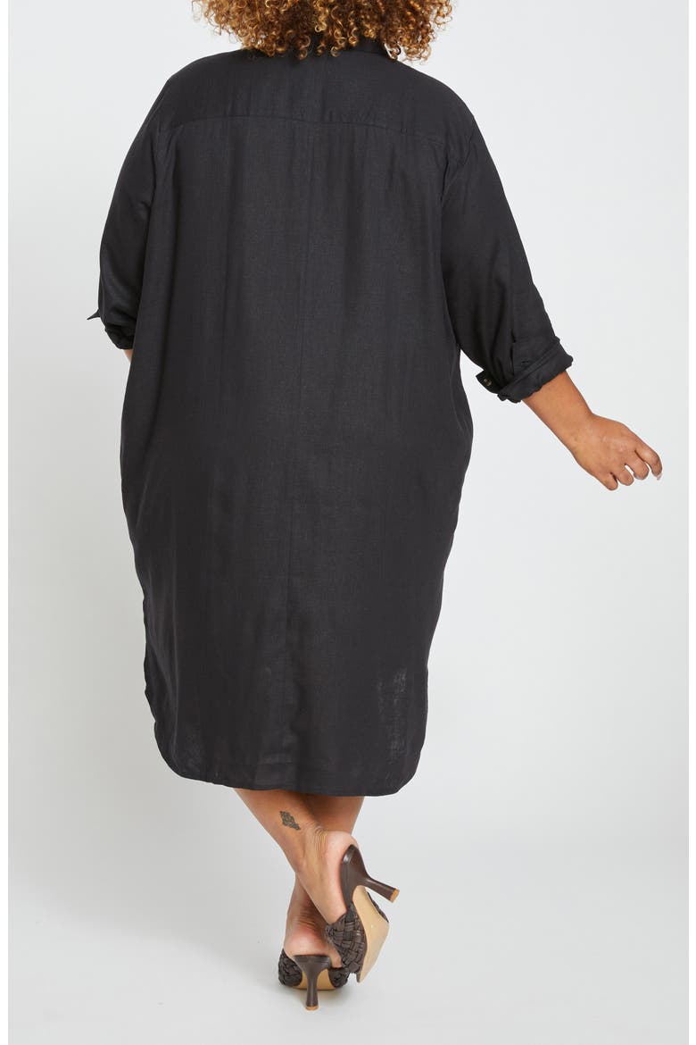 Seaside Long Sleeve Linen Blend Shirtdress, Alternate, color, BLACK