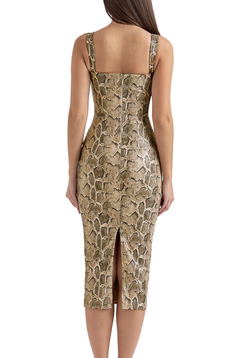 Gracie Panelled Faux Leather Midi Cocktail Dress, Alternate, color, BEIGE SNAKESKIN