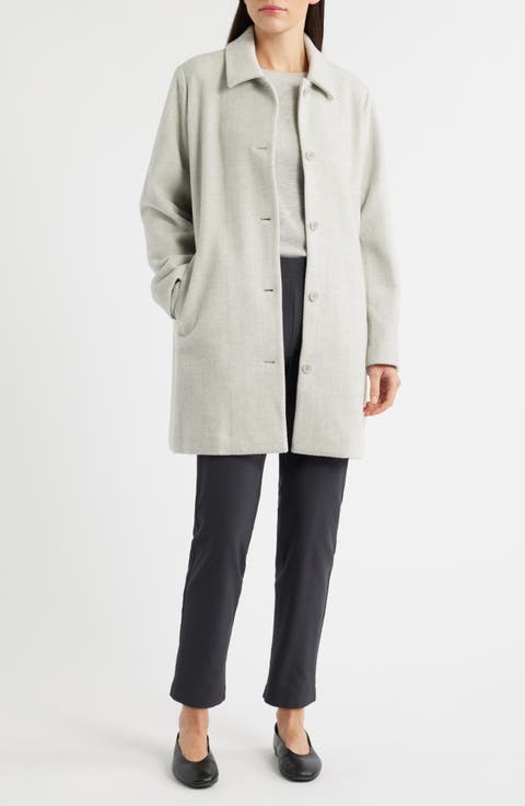 Classic Collar Wool Herringbone Coat
