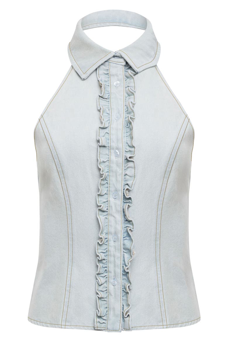 Afterglow Ruffle Denim Halter Top, Alternate, color, LIGHT DENIM