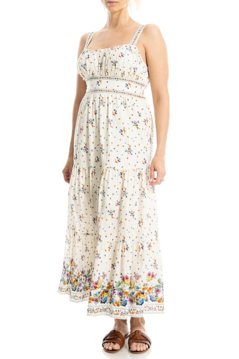 Strappy Tiered Maxi Dress, Alternate, color, CREAM/ PURPLE BLUSH