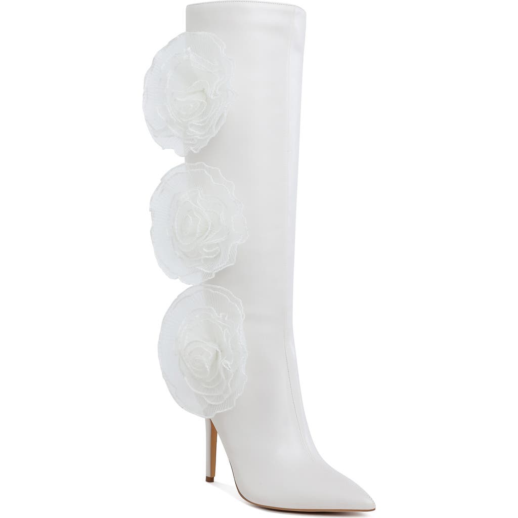 London Rag Chinkara Rose Detail Tall Boot In White