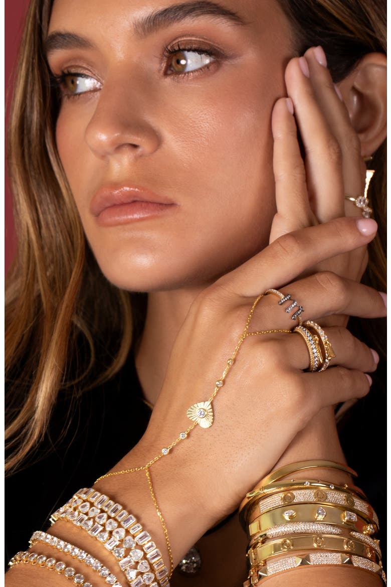 Fluted Heart Hand Chain, Alternate, color, GOLD