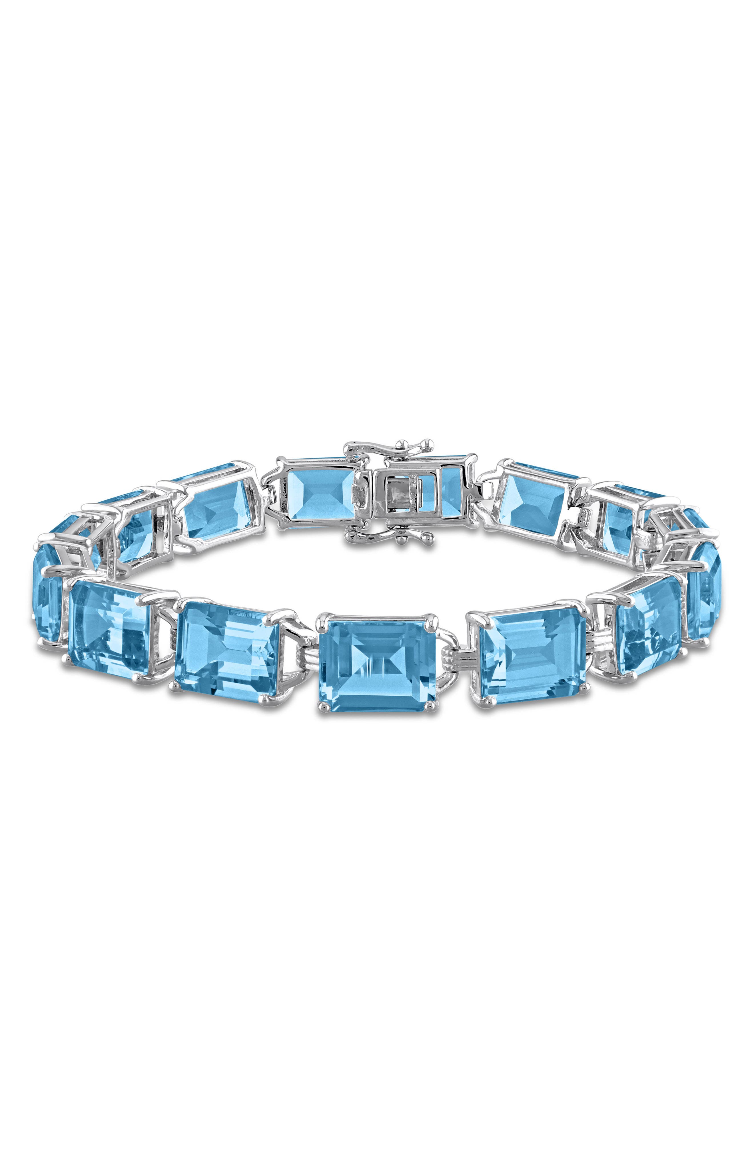 DELMAR Emerald-Cut Sky Blue Topaz Tennis Bracelet