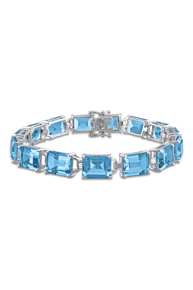 Emerald-Cut Sky Blue Topaz Tennis Bracelet, Main, color, BLUE