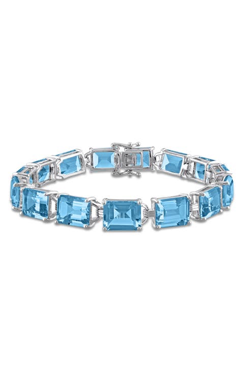 Emerald-Cut Sky Blue Topaz Tennis Bracelet