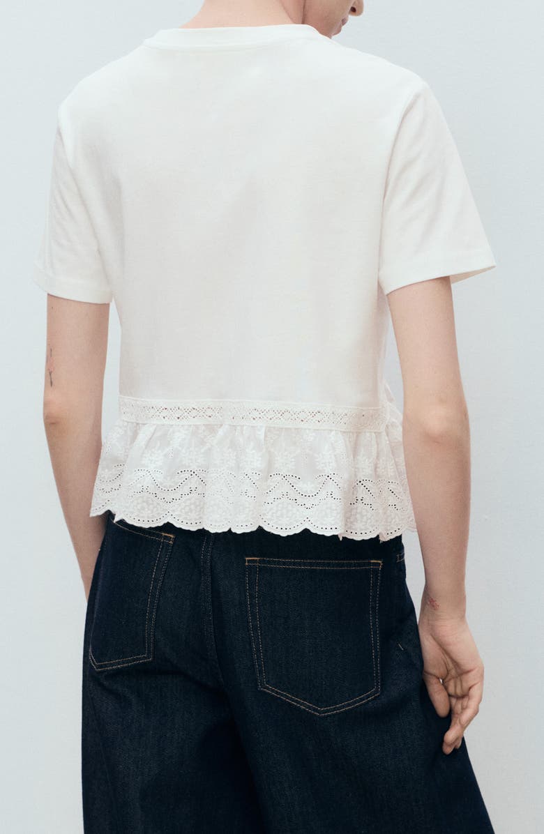 MANGO Embroidered Eyelet Hem Cotton T-Shirt, Alternate, color, Off White