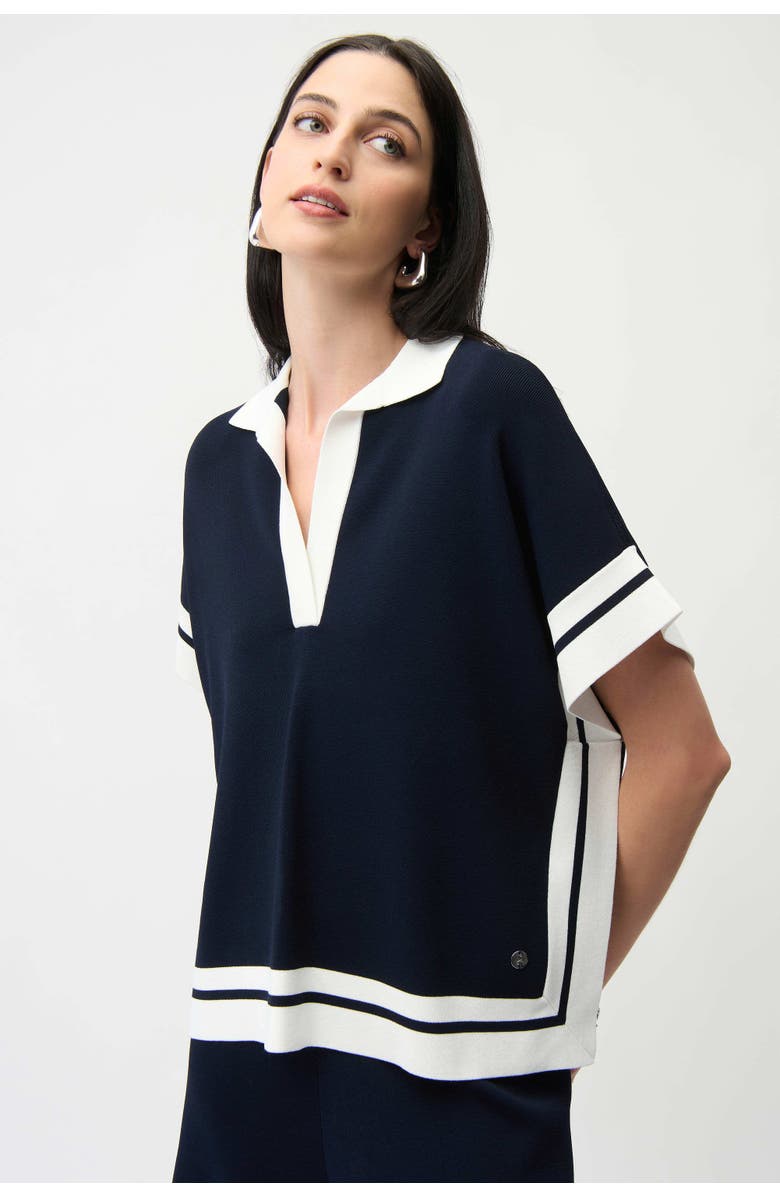 Joseph Ribkoff Viscose Blend Boxy Sweater With Stripe Detail, Main, color, Midnight Blue/Vanilla