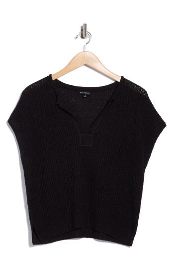 Blu Pepper Open Knit Short Sleeve Top In Black