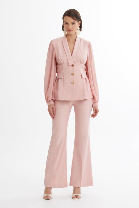 Orange V-Neck Suit Set