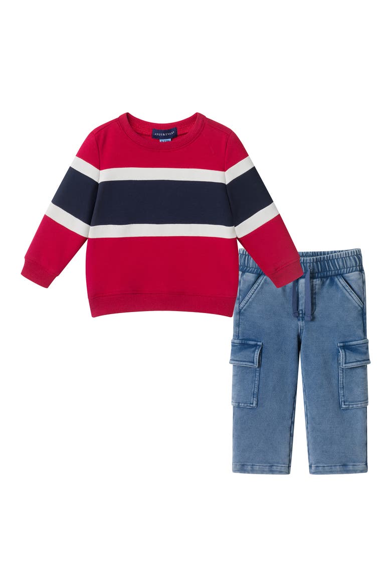 Sweatshirt & Cargo Pants Set, Main, color, RED COLORBLOCK