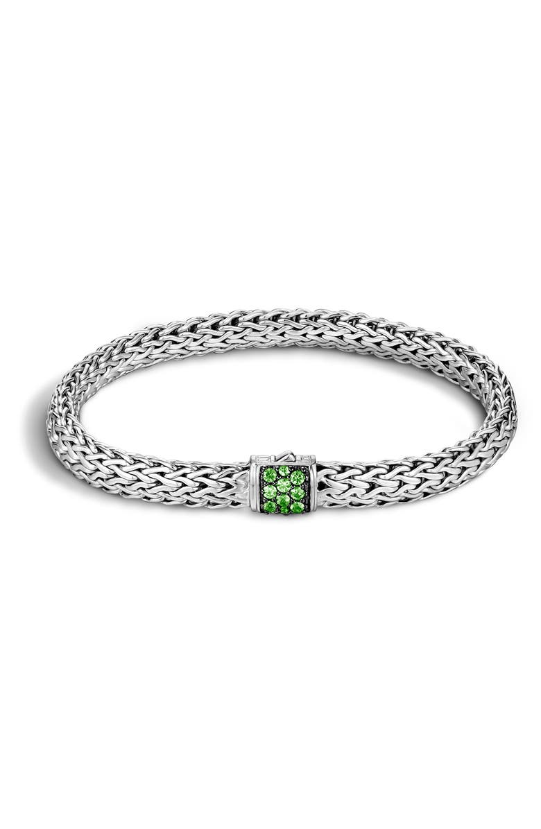 John Hardy Classic Chain Pavé Tsavorite Sterling Silver Bracelet, Main, color, 