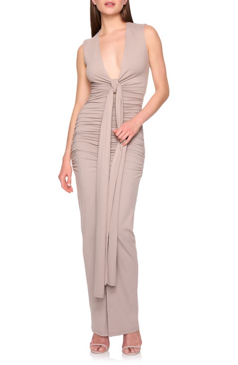 Plunge Neck Tie Neck Dress