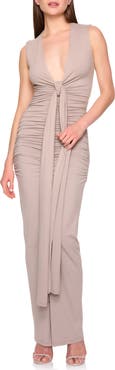Susana Monaco Plunge Neck Tie Neck Dress