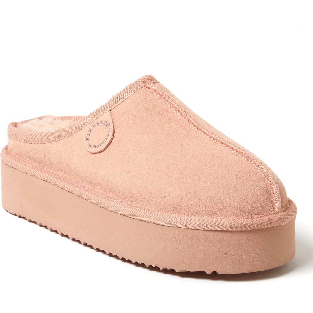 Dearfoams Fireside Queenstown Genuine Shearling Platform Clog Slipper In Peach Dust