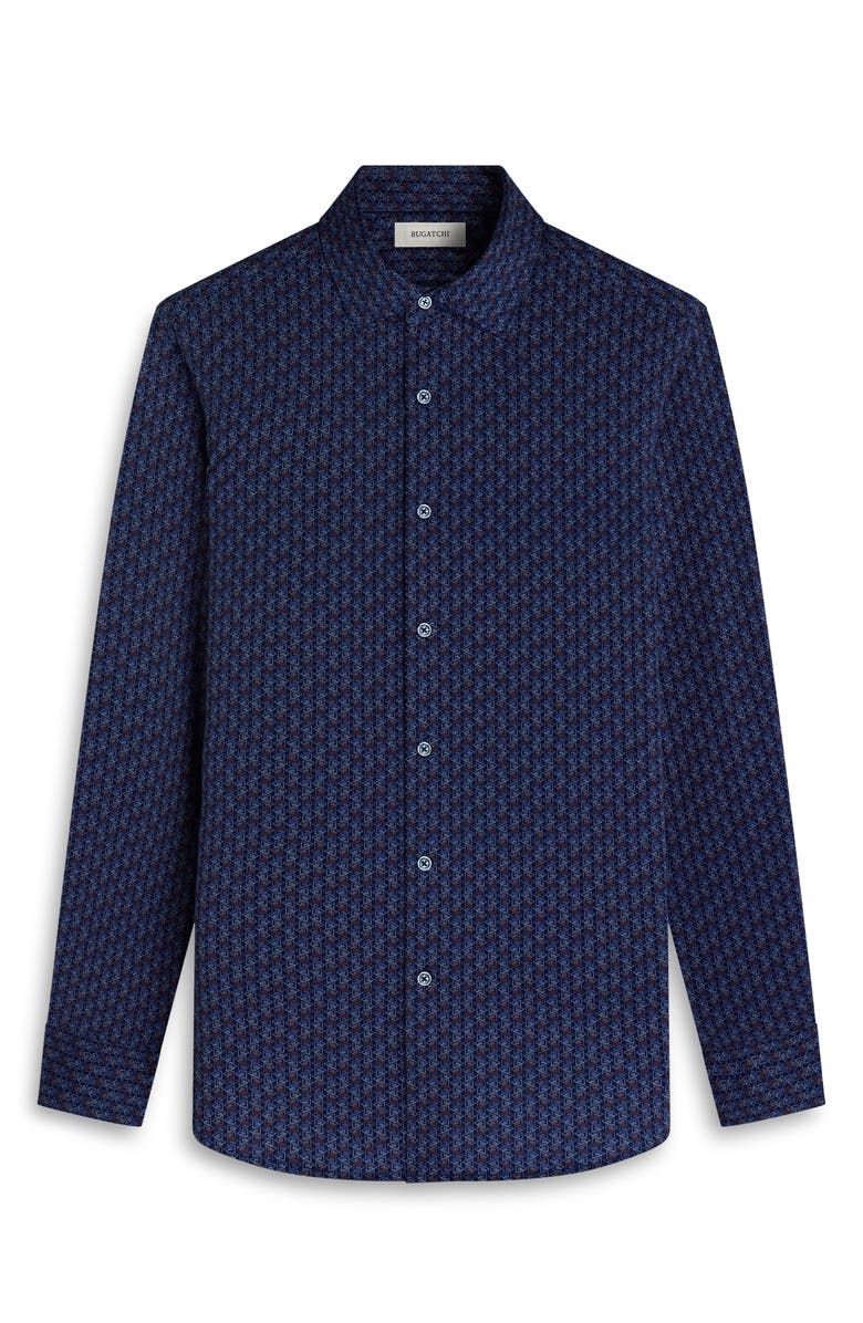 Bugatchi James OoohCotton<sup>®</sup> Geo Print Button-Up Shirt, Alternate, color, Navy