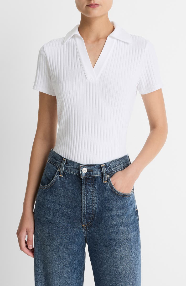 Vince Johnny Collar Ribbed Top, Main, color, Optic White
