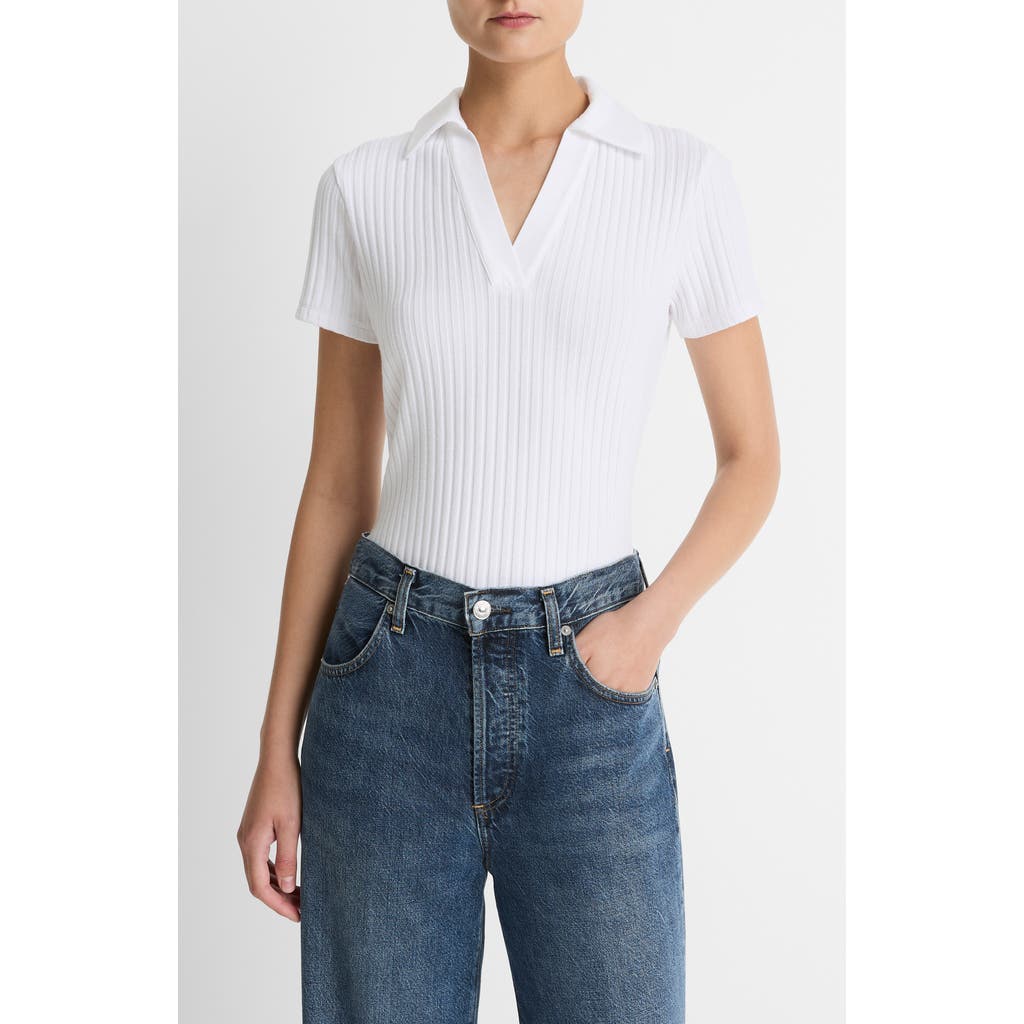 Vince Johnny Collar Ribbed Top in Optic White at Nordstrom, Size Large