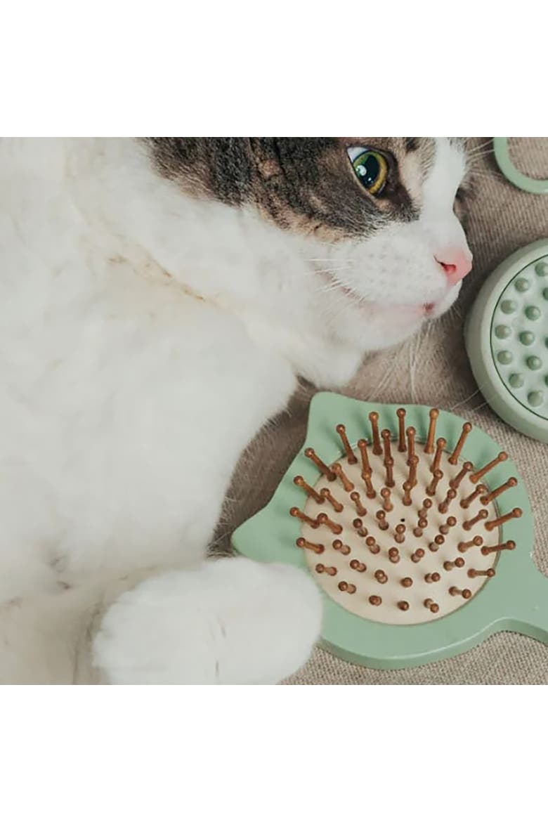 Purrfect Massage Cat Brush, Sage Green, Cat Shaped Comb Head, Pet Care, Alternate, color, Green
