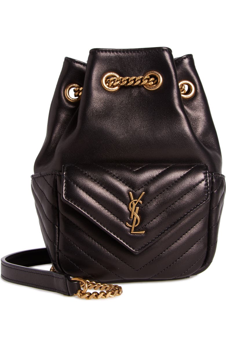 Saint Laurent Mini Joy Matelassé Leather Bucket Bag, Main, color, Noir