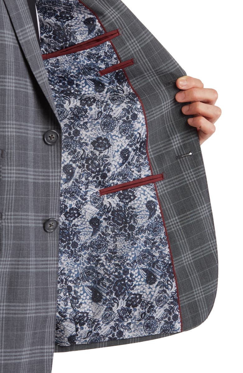 English Laundry Plaid Two Button Peak Lapel Wool Blend Trim Fit Suit, Alternate, color,