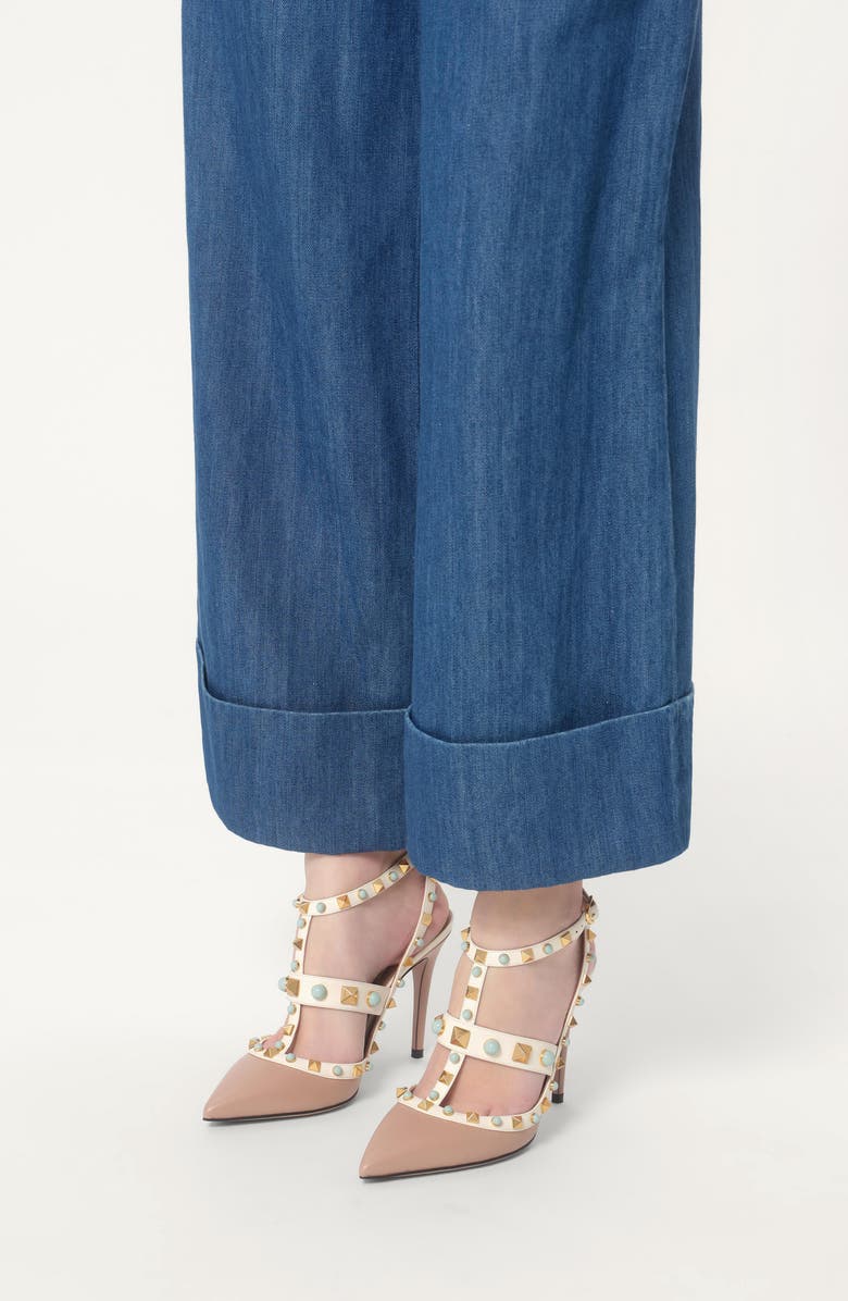 Valentino Garavani Rockstud Pointed Toe Caged Pump, Alternate, color, Ivory/ Beige Multi