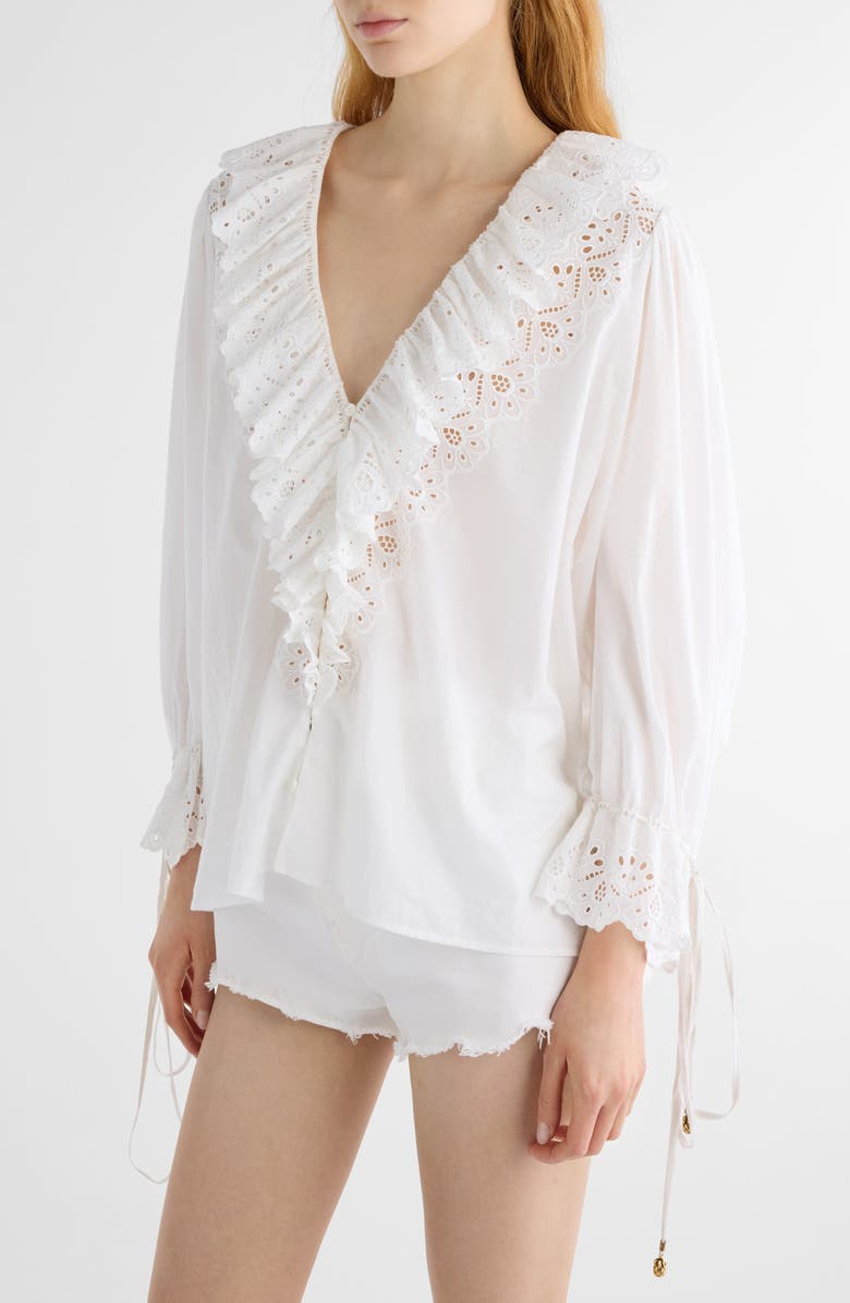 Chloé Ruffle Cotton Voile Top, Alternate, color, Iconic Milk