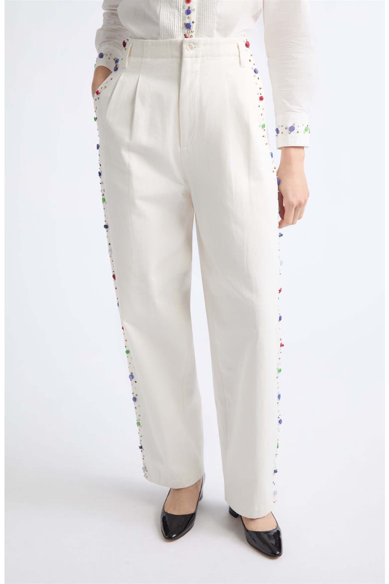 Button Jar Cotton Wide Leg Pants, Main, color, WHITE MULTI