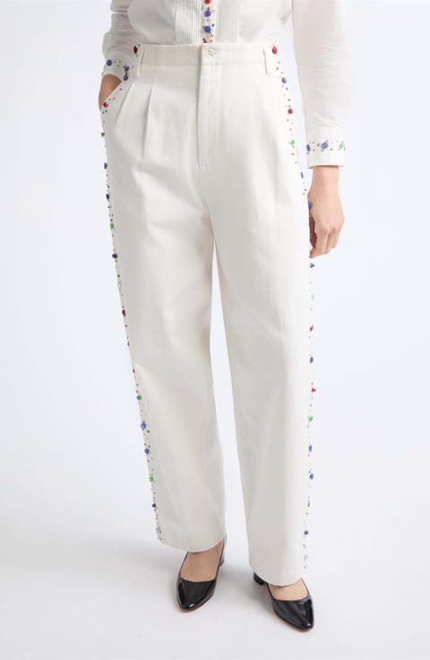 Button Jar Cotton Wide Leg Pants