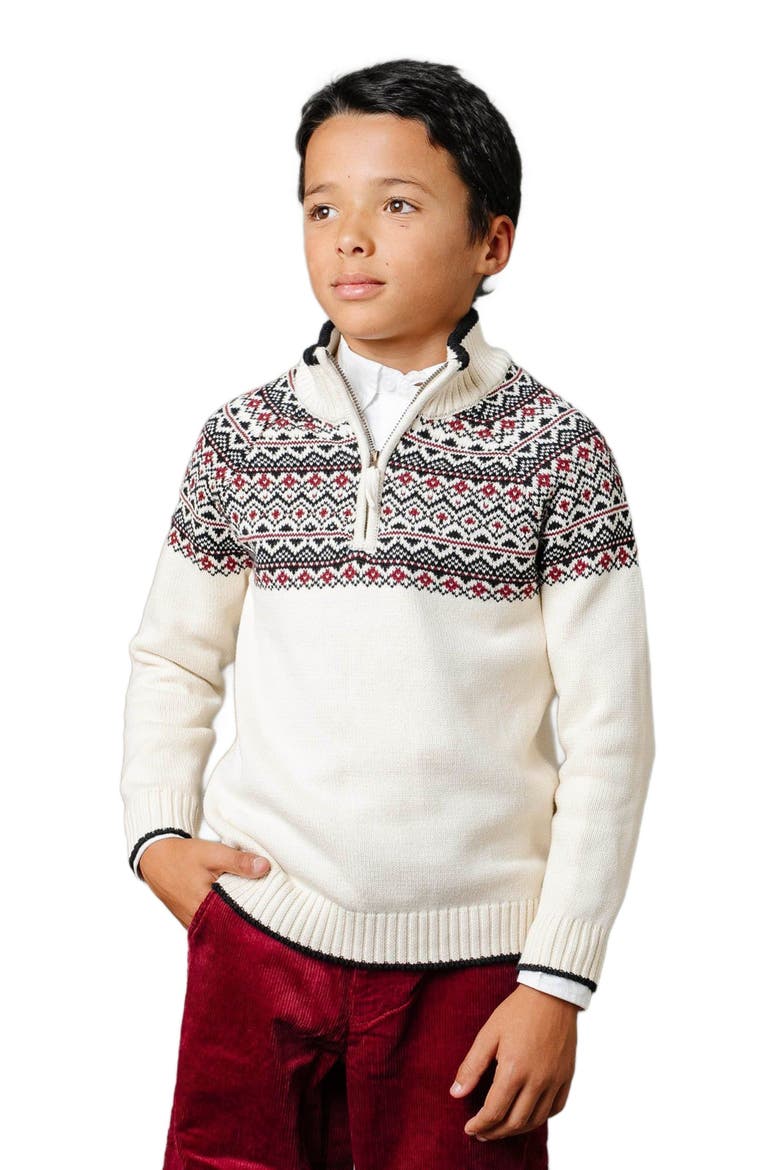 Boys' Organic Half Zip Ski Sweater, Kids, Main, color, Ivory City Fair Isle