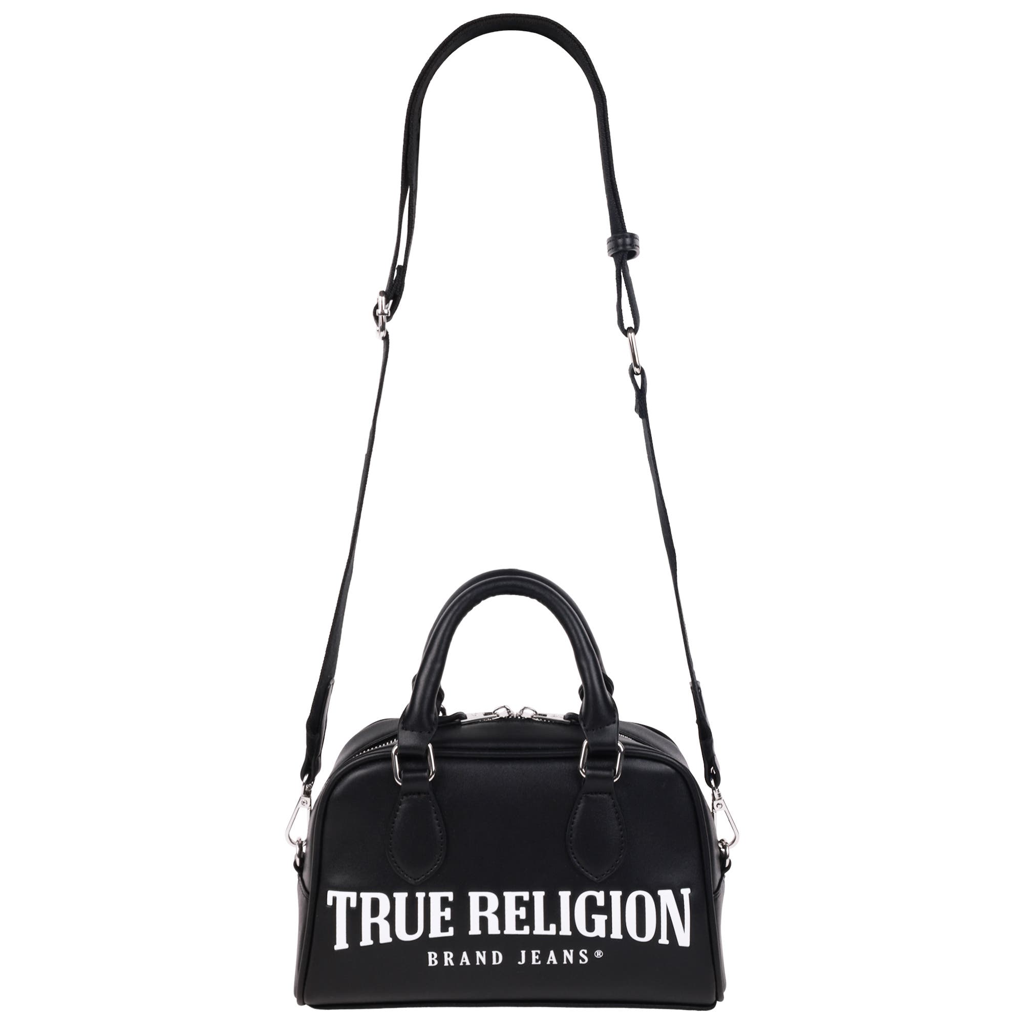 True Religion Big Logo Mini Satchel, Alternate, color, Black